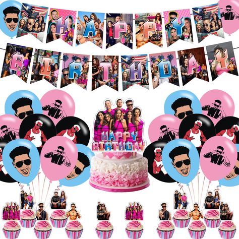 PRICES MAY VARY. PACKAGE INCLUDING: Look No Further! 4-IN-1. Unique Cake Topper, 18Pcs Latex Balloons, Unpre- assemble Happy Birthday Banner, 12 Pcs Cupcake Toppers.Our Complete Set of Jersey Shore Birthday Party Supplies Will Add Amazing to You, Your Family And Friends NEED TO ASSEMBLE: You need to spend little time to assemble, all of the product has unpre-assemble. Easy to Operate and Décor Party, Great Choice for Children Birthday Supplies.Jersey Shore theme supply will let you and your fami Jersey Shore Party Ideas, Jersey Shore Birthday Party, Jersey Shore Theme Party, Jersey Shore Party, House Party Aesthetic, 19th Bday, Unique Cake Toppers, Party Aesthetic, Dirty 30