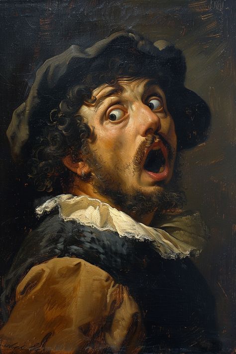 #SurprisedManPainting #CaravaggioStyle #BaroqueOilPainting #OldMasterArt #DramaticExpression #TheCandie Old Art Reference, Caravaggio Self Portrait, Masters Oil Paintings, Old Artist Painting, Carravagio Portraits, French Baroque Painting, Carravagio Paintings Baroque, Saint Painting Art, Rembrandt Paintings Portraits