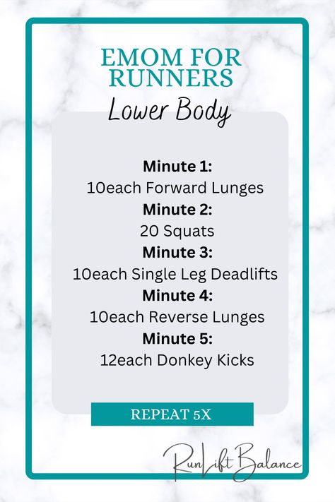 Lower Body EMOM Add on for Runners - Run Lift Balance Bootcamp Workout Plan, Workouts For Runners, Functional Training Workouts, Emom Workout, Run Workout, Runners Workout, Strength Workouts, Couch To 5k, Running Plan