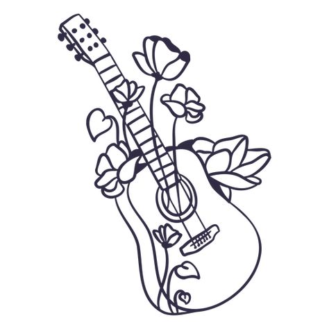 Folk guitar with stroke flowers PNG Design Guitar With Flowers Drawing, Guitar With Flowers, Flower Guitar, Flower Bouquet Tattoo, Guitar Drawing, Folk Guitar, Bouquet Tattoo, Background Summer, Circuit Ideas