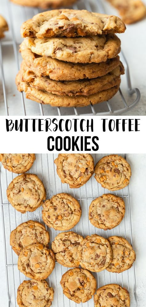 Butterscotch Toffee Cookies Recipe, Butterscotch Heath Cookies, Toffee Butterscotch Cookies, Butterscotch Cookie Recipes, Butterscotch Toffee Cookies, Toffee Cookies Recipe, Butterscotch Toffee, Heath Bar Cookies, Butterscotch Cookies Recipes