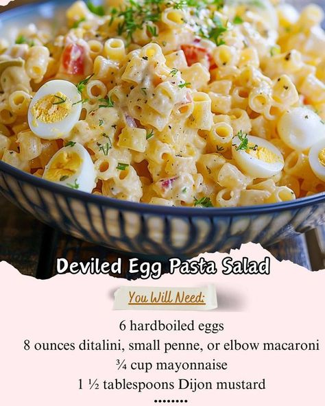 Deviled Egg Pasta Salad Recipe, Deviled Egg Pasta Salad, Egg Pasta Salad, Eggs With Bacon, Unique Side Dishes, Classic Deviled Eggs, Simple Salads, Salads For A Crowd, Deviled Eggs Classic