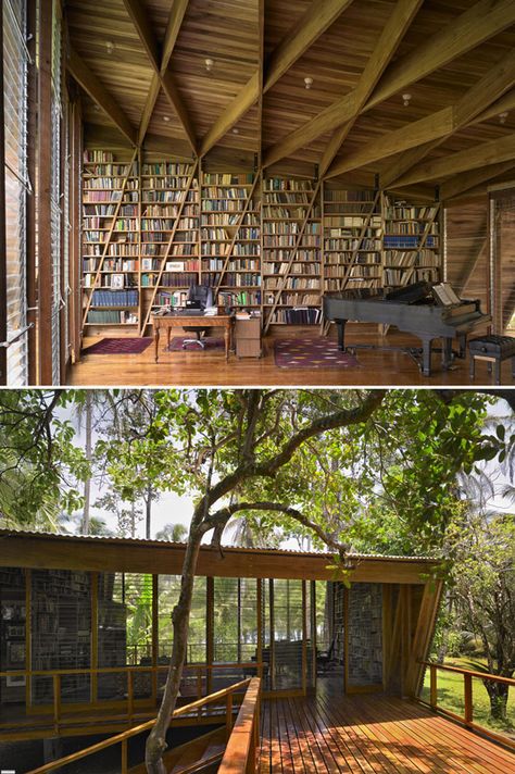 That's a library! An idyllic private library in a home designed by Gianni Botsford, Cahuita, Costa Rica Private Library, Dream Library, Beautiful Library, Library Room, Personal Library, Home Libraries, Library Design, Home Library, Book Nooks