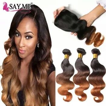 Ombre Body Wave Human Hair Bundles With Lace Closure Blonde Brazilian Human Hair Weave 3 Bundles With Closure Remy Peruvian Hair Blonde Brazilian, Peruvian Hair Bundles, Long Hair Waves, Brazilian Human Hair Weave, Brazilian Hair Extensions, Ombre Hair Blonde, Straight Hair Extensions, Bundles With Closure, Brazilian Hair Weave