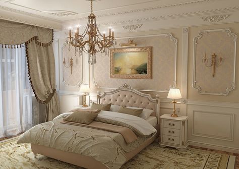 New Classic Bedroom, Classical Bedroom, Classic Bedroom Design, Mansion Bedroom, Fancy Bedroom, Casa Vintage, Cottage Bedroom, Classic Bedroom, V Ray