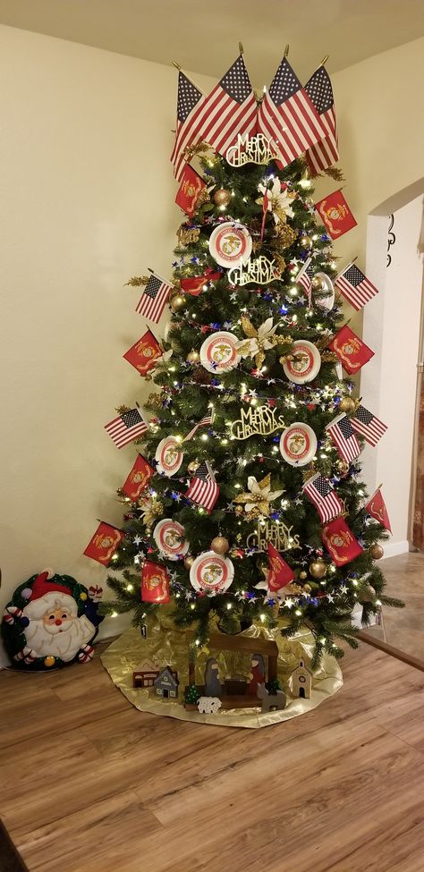 Usmc Christmas Tree, Marine Christmas Tree, Marine Corps Christmas Tree, Usmc Christmas, Marine Corps Retirement, Usmc Retirement, Marine Christmas, Marine Son, Patriotic Christmas Tree