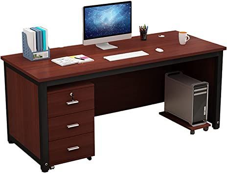 Thickened Desktop Computer Desk, Home Desk with 3 Drawers and 1 Computer Mainframe Pallet, Steel Frame, Dark Walnut and Teak Color Multifunctional Office, Desktop Computer Desk, Modern Computer Desk, Color Home, Gaming Table, Desk Drawer, Drawer Cabinet, Computer Table, Hotel Style