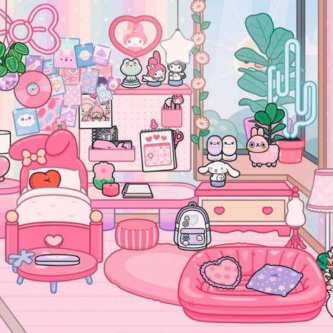 ۫   ִ  ᮫   🐾  ˒˒   ִ   ࣪   ★ ʿʿ #ngdnlnh Toca Boca Sanrio House, Toca Boca Hello Kitty Room Ideas, Toca House Ideas, Toca Life World Aesthetic Pfp, Bad Room Ideas, Toca Ideas, Pink Laundry Rooms, Bedroom Cartoon, Hello Kitty Printables