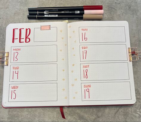 February Bujo Weekly Spread, Pink Bujo, February Weekly Spread, Bullet Journal On Ipad, February Bujo, 2023 Bullet Journal, Bullet Journal Easy, Bullet Journal Work, February Bullet Journal