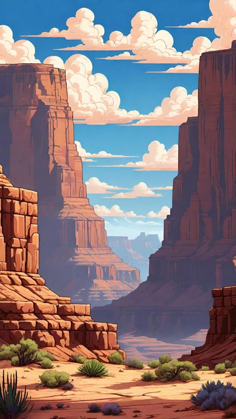 Art Paint Wallpapers, Desert Landscape Illustration, Desert Digital Art, Perspective Landscape Drawing, Backgrounds Drawing, Land Scapes, Desert Canyon, Desert Background, Illustration Wallpaper