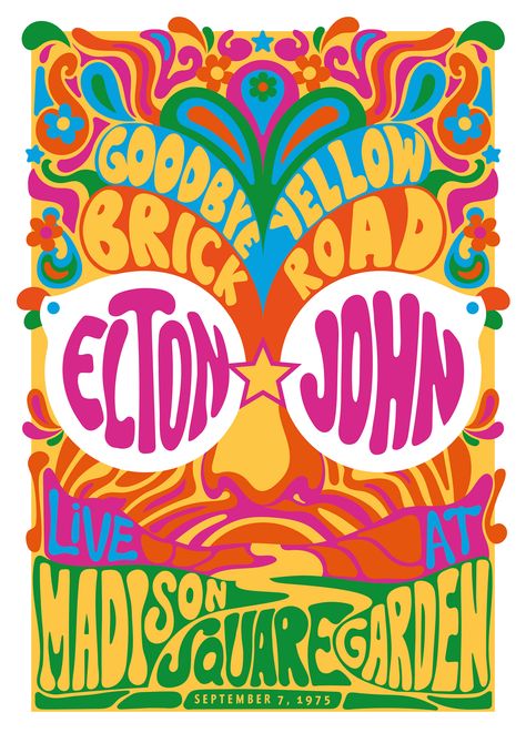 Goodbye Yellow Brick Road Poster, 60s Poster Design, 80s Poster Design, Road Graphic Design, Lollapalooza Poster, Band Tour Poster, Elton John Poster, 2023 Goodbye, Road Poster