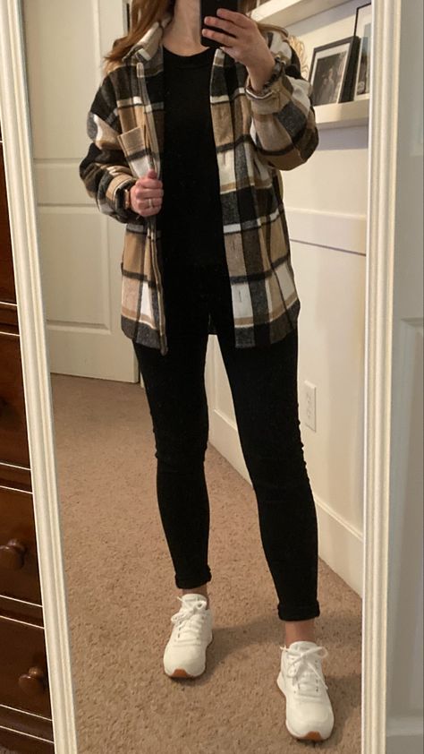 Black Jeans And Plaid Shirt Outfit, Mom Jeans Flannel Outfit, Black Jeans And Flannel Outfit, Brown Flannel Shacket Outfit, Black White Check Shirt Outfit, Black And White Check Shirt Outfit Women, Black And White Shacket Outfit, Red And Black Flannel Outfit, Flannel Outfits Girl