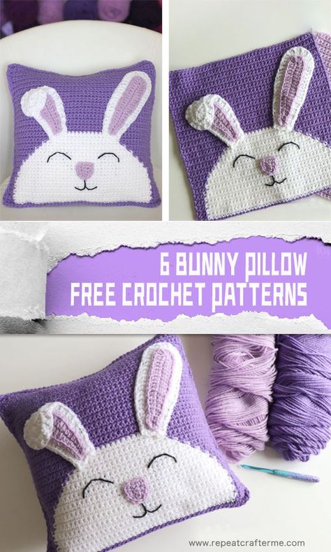 Animal Pillows Pattern, Crochet Spring Patterns, Panda Applique, Crochet Cushion Covers, Easter Crochet Patterns Free, Crochet Pillow Patterns Free, Crochet Easter Basket, Easter Applique, Bunny Pillow