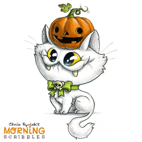 Morning Scribbles, Monster Drawings, Chris Ryniak, Cute Monsters Drawings, Cute Backgrounds For Iphone, Pumpkin Cat, Monster Drawing, Craft Card, Halloween Painting