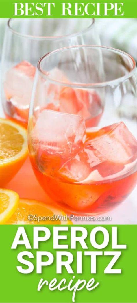 An Aperol spritz is a sweet yet bitter and refreshing cocktail. Made with 3 ingredients it is so easy to prepare. Just pour over a glass filled with ice, garnish, and enjoy! #spendwithpennies #aperolspritz #beverage #cocktail #drink #3ingredients Spritz Drink, Aperol Spritz Recipe, Italian Drinks, Spritz Recipe, Spritz Cocktail, Mezcal Cocktails, Wine Spritzer, Italian Cocktails, Summer Eats