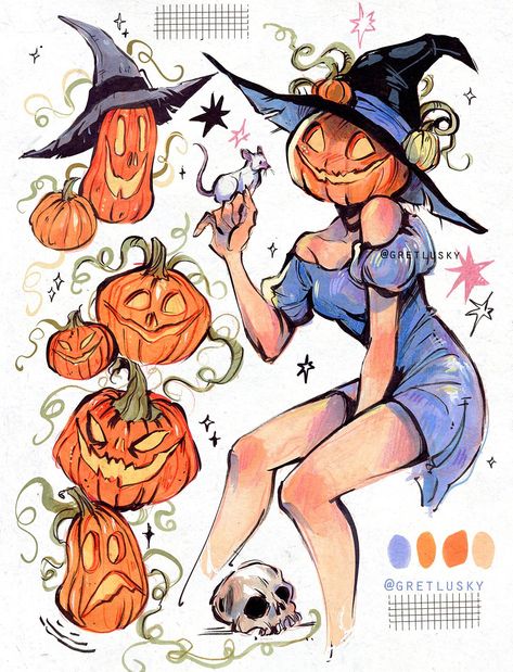 Witch Drawing, Pumpkin Drawing, Halloween Drawings, Sketchbook Pages, Arte Sketchbook, Sketchbook Inspiration, A Witch, Book Art Drawings, Sketchbook Drawing