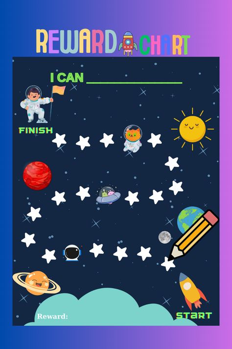 Looking for a fun and effective way to motivate your kids? This Printable Space-themed Reward Chart is just what you need! Printable Space-themed Reward Chart is an excellent tool for promoting positive behavior and reinforcing good habits. This customizable reward chart is perfect for parents and teachers who want to encourage their children to reach their full potential. It's easy to use, fun, and effective. Motivation Charts For Kids Classroom, Motivational Charts For Classrooms, Reward Chart Ideas, Reward Chart Template, Reward Chart Printable, Kids Reward Chart, Reward System For Kids, Reward Chart For Kids, Attendance Chart