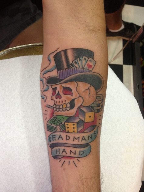 Deadman's Hand Deadman Hand Tattoo, Skeleton Hand With Cards Tattoo, Deadmans Hand Tattoo Playing Cards, Dead Man, Tattoo You, Are You Happy, Tattoos