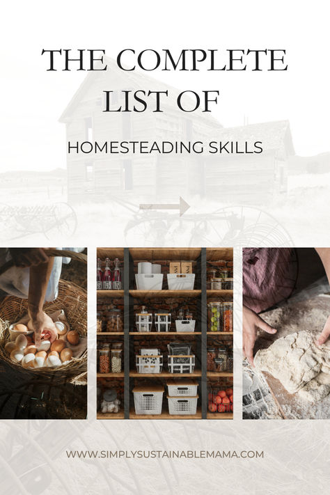 Whether you are new to homesteading or are a master at the craft this list has you covered with the basic skills every homesteader should master. In this post I will break down all the skills into categories and share with you a brief list of supplies you may need to get started as well as books and resources you may find useful. Homemaking Skills List, Homestead Skills, Homesteading Life, Homestead Recipes, Homesteading Skills, Basic Skills, The Craft, Cleaning Hacks, Making Ideas