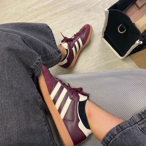 may dump 🤍🪩🎞️🥰 Maroon Sambas, Gwen Core, May Dump, Samba Outfit, Shoe Inspo, Slow Life, Hair Nails, Autumn Vibes, Selfie Ideas