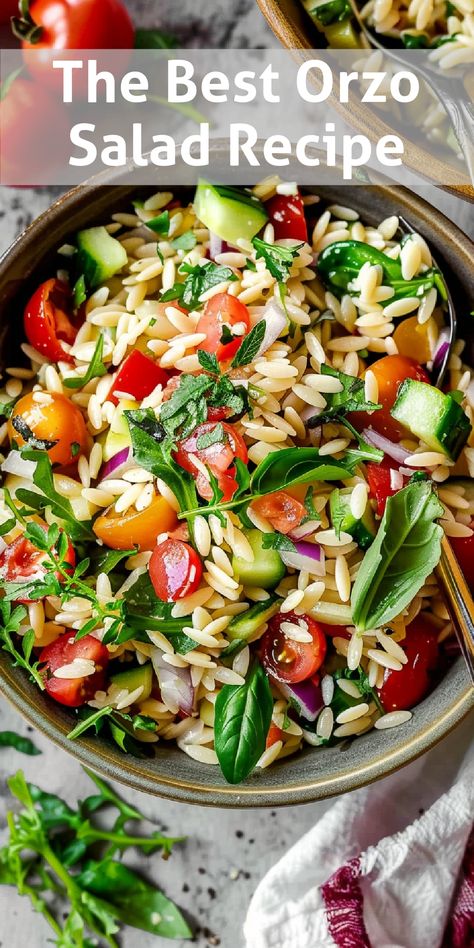 The Best Orzo Salad Recipe Orzo Salad Dressing Recipe, Vegetarian Orzo Salad, Orzo Recipes Healthy Summer Salads, Gluten Free Orzo Salad, Orzo Cold Salad, Whole Foods Orzo Salad Recipe, Cold Orzo Salad Recipes, Easy Orzo Salad Recipes Cold, Orzo Veggie Salad