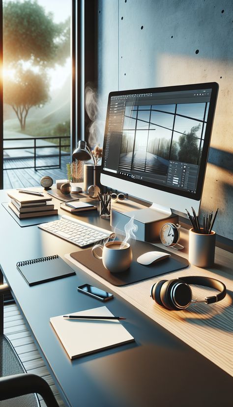 Unveiling the modern home-based office for techies! A clutter-free desk with all your essentials, comfortable ergonomic chair, headphones for seamless online interactions, and a soothing view of a lush garden. Join us remotely and earn over $25/hour. Link in bio. #WorkFromHome #TechJobs #RemoteWork #HomeOffice #TechCareers #JobOpportunity Calm Garden, Tech Home Office, Free Desk, Tech Home, Modern Tech, Ergonomic Chair, Lush Garden, Clutter Free, Home Jobs