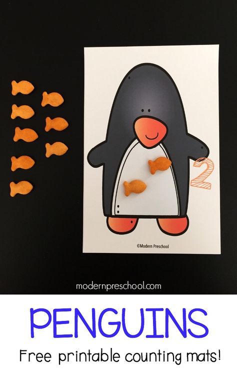 Free printable penguin counting number mats for winter in preschool and kindergarten Feed The Penguin, Penguin Crafts Preschool, Modern Preschool, Penguin Preschool, Counting Mats, Penguin Activities, Penguin Theme, Penguin Crafts, Polar Animals