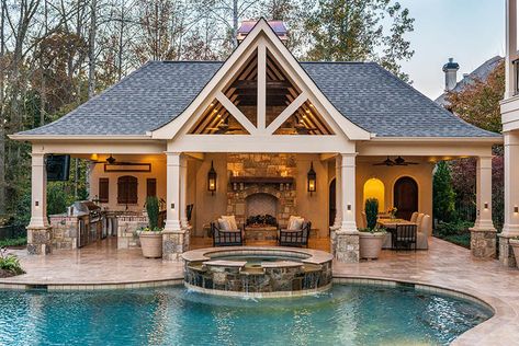 Kitchen Design Rustic, Pool Pavilion, Living Pool, Dream Backyard Pool, Outdoor Kitchen Design Ideas, Pool House Designs, Pool House Plans, Outdoor Pavilion, Kitchen Design Layout