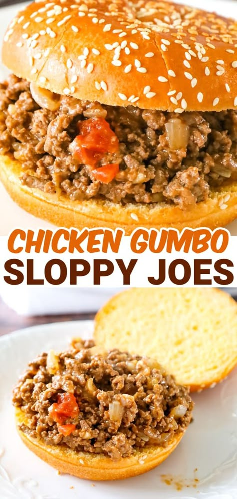 Gumbo Sloppy Joes, Chicken Gumbo Soup Recipe, Gumbo Soup Recipe, Chicken Gumbo Soup, Chicken Sloppy Joes, Sloppy Joe Recipe Easy, Homemade Sloppy Joe Recipe, Sloppy Joe Recipe, Gumbo Soup