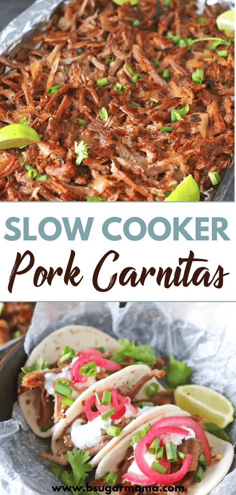 Looking for a delicious and hassle-free dinner idea? Try our mouthwatering slow cooker pork carnitas recipe! With tender, juicy pork and a blend of savory spices, it's the perfect meal for busy weeknights. Just set it and forget it! #SlowCookerRecipes #PorkCarnitas #EasyDinnerIdeas #WeeknightMeals Pork Mexican, Carnitas Crockpot, Slow Cooker Pork Carnitas, Crowd Recipes, Turkey Ground, Slow Cooker Carnitas, Pork Carnitas Recipe, Pork Carnitas Slow Cooker, Mexican Recipe