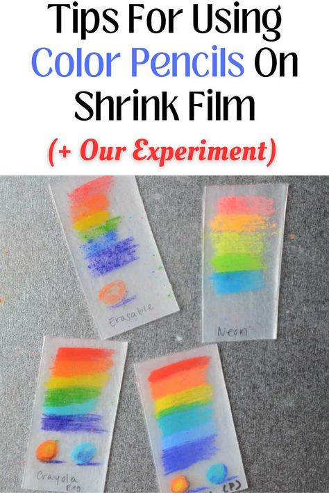 We are huge fans of shrink plastic crafts. From a cool notebook paper keepsake design to easy garden markers, we love seeing our plastic shrink in the oven to make cool magnets, charms and keychains.    We have found a love for all things shrinky recently. Get our tips and see the results for testing different colored pencils on shrink film plastic. Shrinky Dink Tips, Shrink Plastic Pattern, Shrinking Plastic Ideas, Shrink Art Keychain, Shrink Plastic Tutorial, Shrink Art Templates, Diy Crafty Gifts, Shrink Paper Crafts, Shrink Film Ideas