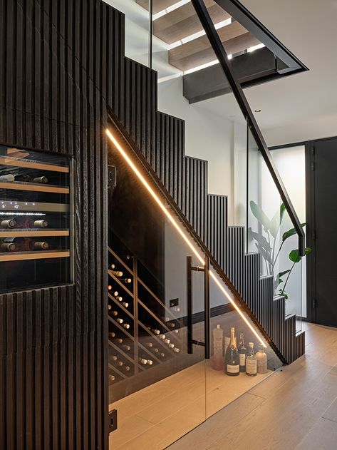 Bar Under Stairs, Wine Cellar Modern, Wine Cellar Ideas, Under Stairs Wine Cellar, Modern Wine Storage, Luxury Places, Contemporary Wine Cellar, Luxury Restaurant Interior, Cellar Ideas