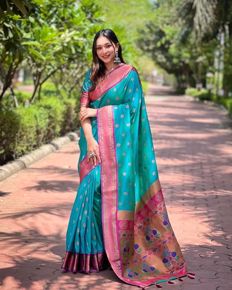 CATALOG: 14606 Paithani Silk Graceful Ethnic Looks Rich Wevon Paithani Designer Festive Wear Saree Just click on the link for any assistance: https://wa.me/919409462680 #ShortKurti #CasualWear #Fancy #Ethnic #Designer #Kurti #ShortKurti #Smart #Dress #Saree #SalwarKameez #EthnicDress #LoveForEthnic #FestiveWear #Shopping #Family #Gift #Girlish #Wedding #Function #Party #HerDress #Wardrobe #bollywoodstylefile #Gowns #ReadymadeDress #KurtiBottomSet #coordsetstyle #Lehenga #LehengaSet Paithani Saree Wedding, Blue Paithani Saree, Broad Border Saree, Engagement Saree, Reception Saree, Blue Silk Saree, Purple Weave, Paithani Saree, Paithani Sarees