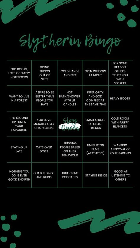 Slytherin Bingo, Slytherin Room Decor, Slytherin Decor, Slytherin Traits, Slytherin Room, Slytherin Quotes, Slytherin Things, Slytherin Stuff, Slytherin Vibes