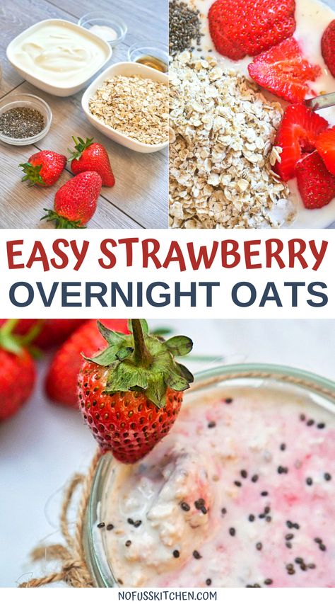 Easy Strawberry Overnight Oats, Overnight Greek Yogurt Oats, Overnight Oats With Strawberry Yogurt, Apple Crumble Overnight Oats, Overnight Oats Recipe Strawberry, Overnight Oats With Strawberries, Overnight Oats Strawberry, Overnight Oats With Banana, Overnight Oats Greek Yogurt