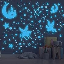 Glow in The Dark Unicorn Wall Decal Sticker, Cute Fairy Girl Bedroom Star Decoration, Glowing Moon Castle Ceiling Decor for Nursery Room Castle Ceiling, Moon Castle, Dark Unicorn, Unicorn Decal, Unicorn Wall Decal, Glowing Moon, Decor For Nursery, Unicorn Wall, Cute Fairy