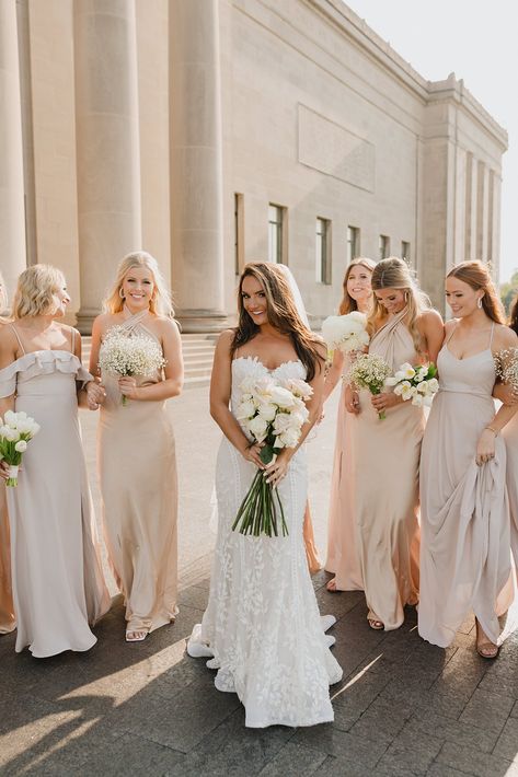 Whimsical Summer Garden Wedding at The Everly — The Cottage Rose Whimsical Bridesmaids Dresses, Bridesmaid Outfit Ideas, Big Bridal Party, Garden Wedding Bridesmaids, Bridesmaids Ideas, Brides Dresses, Mumu Wedding, Neutral Bridesmaid Dresses, Wedding Hairstyles Bridesmaid