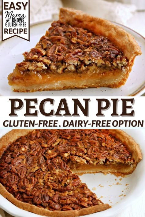 Dairy Free Pie Recipes, Gluten Free Pecan Pie Recipe, Dairy Free Pecan Pie, Gluten Free Dairy Free Recipes Dinner, Gluten Free Desserts Thanksgiving, Gluten Free Pecan Pie, Dairy Free Pies, Gluten Free Dairy Free Dinner, Gluten Free Pecan