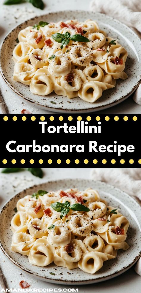 Need a crowd-pleasing dish for your next gathering? Discover this Tortellini Carbonara recipe, featuring an irresistible mix of cheese-filled pasta and smoky bacon, making it an unforgettable addition to any dinner party. Tortellini Carbonara, Cheese Tortellini Recipes, Mac And Cheese Pasta, Bacon Carbonara, Creamy Tortellini, Tortellini Recipes, Filled Pasta, Bacon Egg And Cheese, Carbonara Recipe