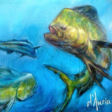 Apex #mahi #mahimahi #dolphin #dorado #saltwater #fishing #sportfishing #painting #offshore #nautical #coastal #saltwaterfishing #art #artgallery #artcollective #arthivemagazine #tdauria Fish Paintings, Wave Runner, Fish Artwork, Marine Painting, Marine Art, Sea Art, Fish Painting, Art Contest, Coastal Art