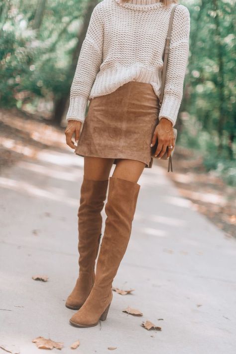 5 Favorite OTK Boots for Fall | Cella Jane Brown Otk Boots Outfit, Tan Outfits, Suede Boots Outfit, Otk Boots Outfit, Fall Pics, Cella Jane, Boots For Fall, Otk Boots, Fall Sweater