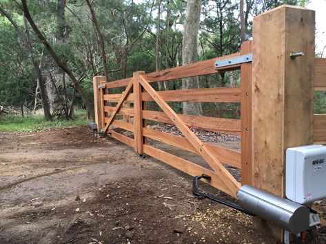 Automatic Timber Gates | Gate Motors | Gate Openers | DIY Gate Motors | Automation | Post and Rail Fencing | Electric Gate Openers | Mornington Peninsula Diy Driveway Gate, Rural Fencing, Driveway Gate Diy, Farm Gates Entrance, Wood Gates Driveway, Diy Gate, Post And Rail Fence, Automatic Gate Opener, Diy Driveway