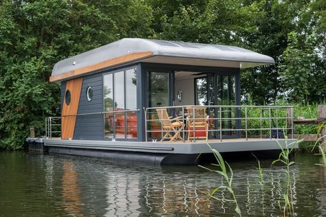 Pontoon Houseboat, Houseboat Living, Lakefront Living, Containers For Sale, Tiny House Movement, Floating House, Shipping Containers, Houseboat, Shipping Container Homes