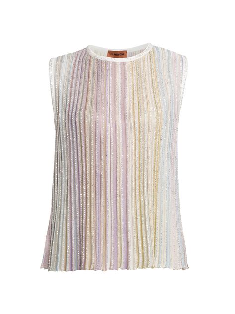 Shop Missoni Sequin Stripe Knit Tank | Saks Fifth Avenue Rich Girl Style, Fancy Shirt, Maximalism, Sleeveless Tops, Really Cute Outfits, Knit Tank, Lookbook Outfits, Knit Tanks, Striped Knit