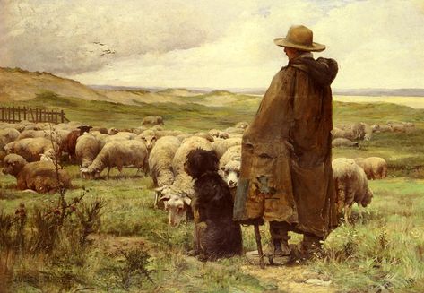 Julien Dupré (1851-1910) - LE BERGER (The Shepherd) Sheep Paintings, Web Gallery, The Shepherd, Color Studies, Country Life, Great Artists, Oil Painting On Canvas, Realism, Art Forms