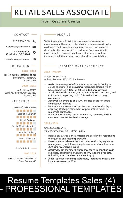 Resume Templates Sales (4) - PROFESSIONAL TEMPLATES Sales Representative Resume, Sales Associate Resume, Sales Resume Examples, Sales Resume, Job Resume Examples, Resume Builder, Resume Sample, Resume Skills, Retail Sales