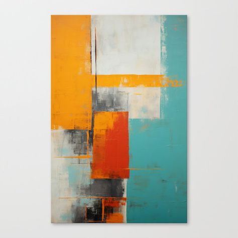 Light teal and orange abstract painting 2 Canvas Print Different Painting Styles, Teal And Orange Photography, Orange And Green Abstract Art, Orange And Blue Abstract Painting, Blue Green Orange Abstract Painting, Orange And Teal Abstract Art, Art Studio Space, Grey Painting, Light Teal