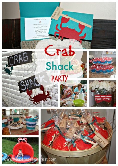 From crab decorations to crab desserts this Crab Shack themed birthday party has everything. I love the appetizer and sides ideas to go with a crab feast! Crab Feast Party, Birthday Feast, Crab Boil Party, Crab Party, Feast Ideas, Seafood Party, Crab Feast, Party Decorations Kids, Crab Shack