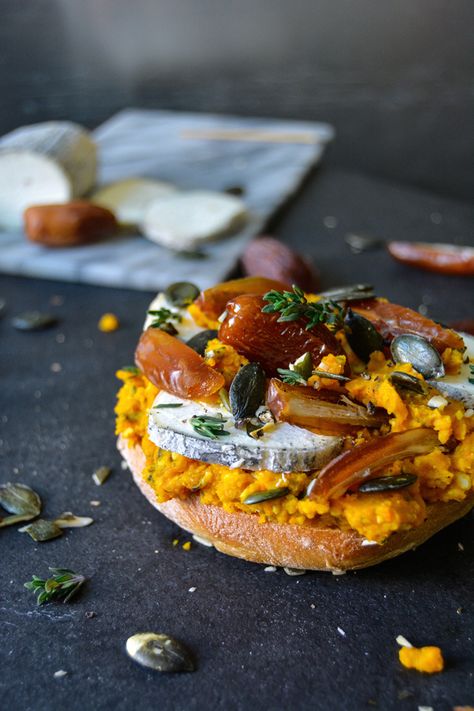 Pumpkin Pesto, Date and Ripe Chèvre Sandwich — Meike Peters | eat in my kitchen Autumn Sandwiches, Colourful Pumpkins, Pumpkin Pesto, Spinach Wraps, Vegetarian Sandwich, Gourmet Burgers, James Beard, A Squirrel, Food And Travel