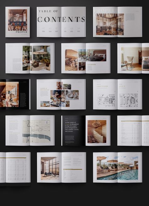 Austin Proper_Luxury Brochure Design :: Behance Elegant Brochure Design Layout, Hotel Booklet Design, Contemporary Brochure Design, E Brochure Design, Hotel Magazine Design, Sophisticated Brochure Design, Residential Brochure Design, Property Booklet Design, Real Estate Magazine Design